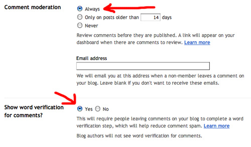 Owner Approval and Word Verification in Blogspot