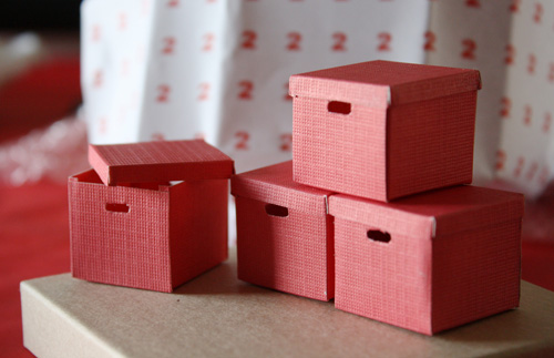 Dollhouse miniature red filing boxes