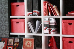Dollhouse miniature scene red office scene close up