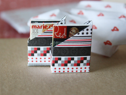 Dollhouse miniature magazine boxes with mini magazines