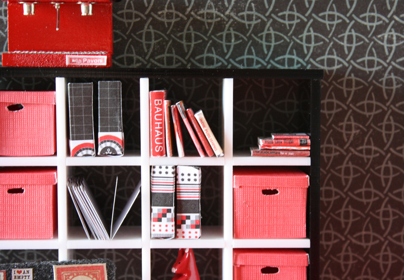 Dollhouse miniature scene red office scene close up