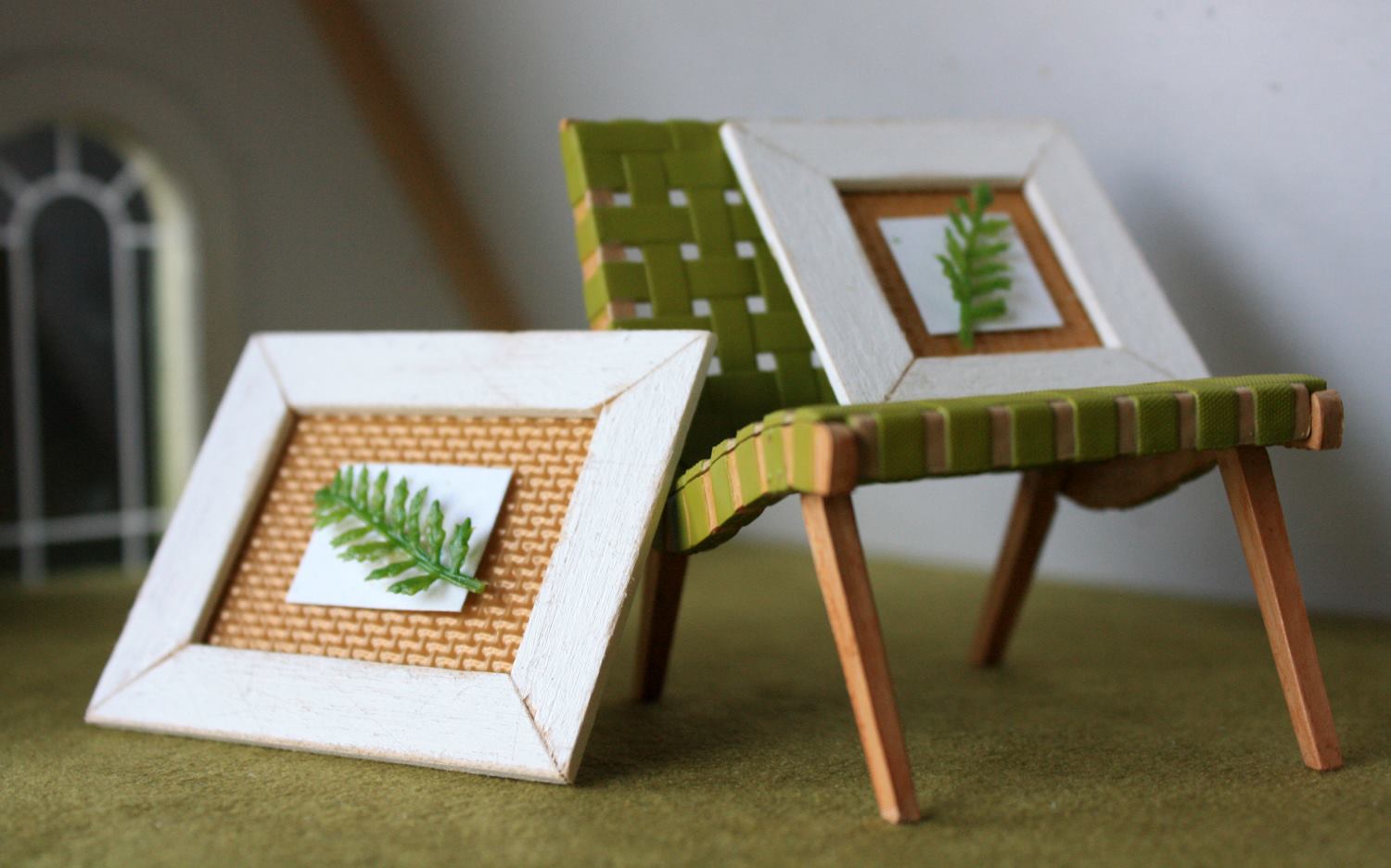 miniature paintings on a 1 inch scale mid century modern chair